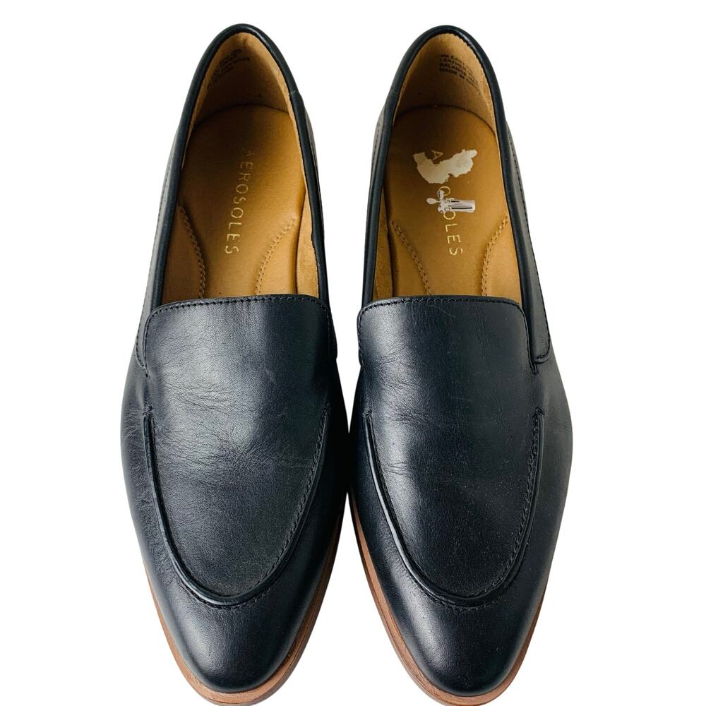 Aerosoles Black Leather Loafers Women’s 9 Comfort Career Work Shoes - Picture 2 of 11